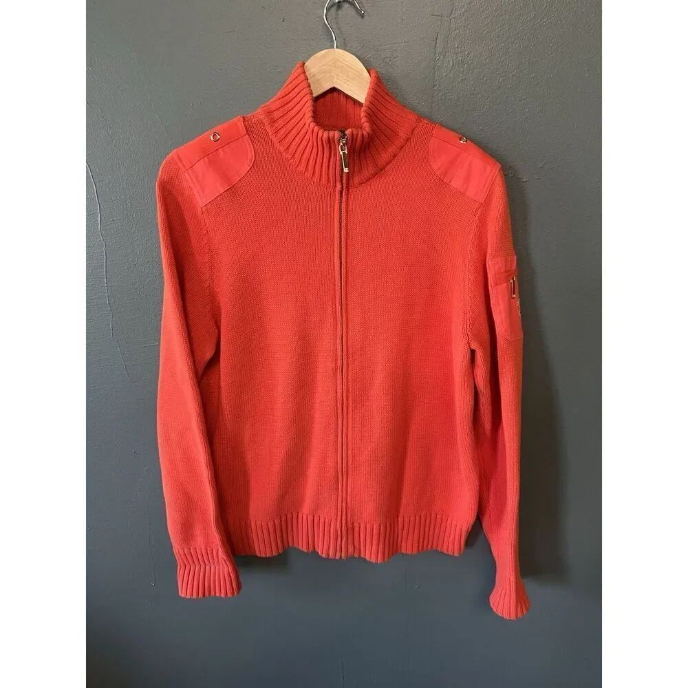 Lauren Ralph Lauren Womens Red Knit Full Zip Mock Neck Sweatshirt Size XL